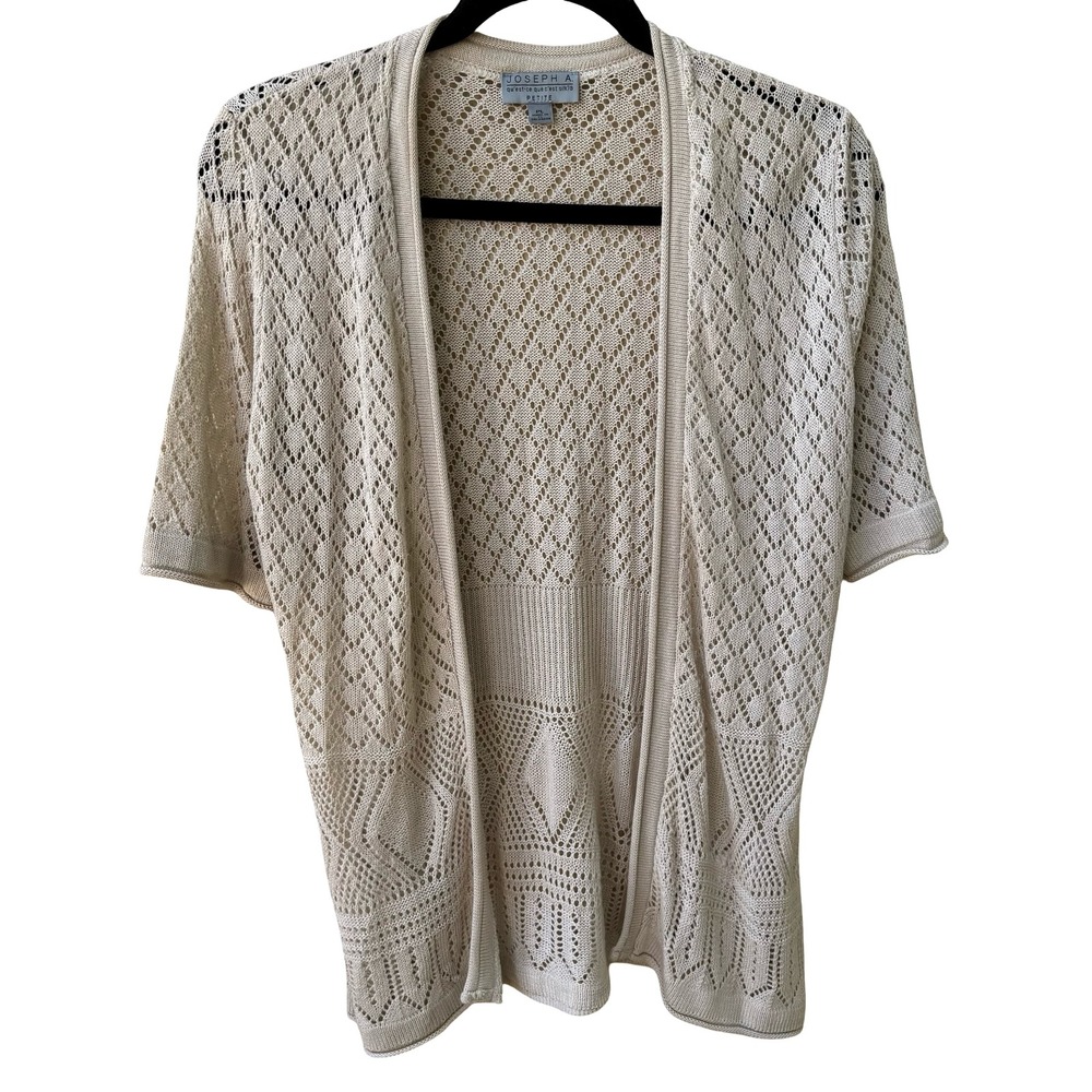 Joseph A Coastal Grandmacore Boho Cottagecore Pointelle Open Front Knit Cardigan